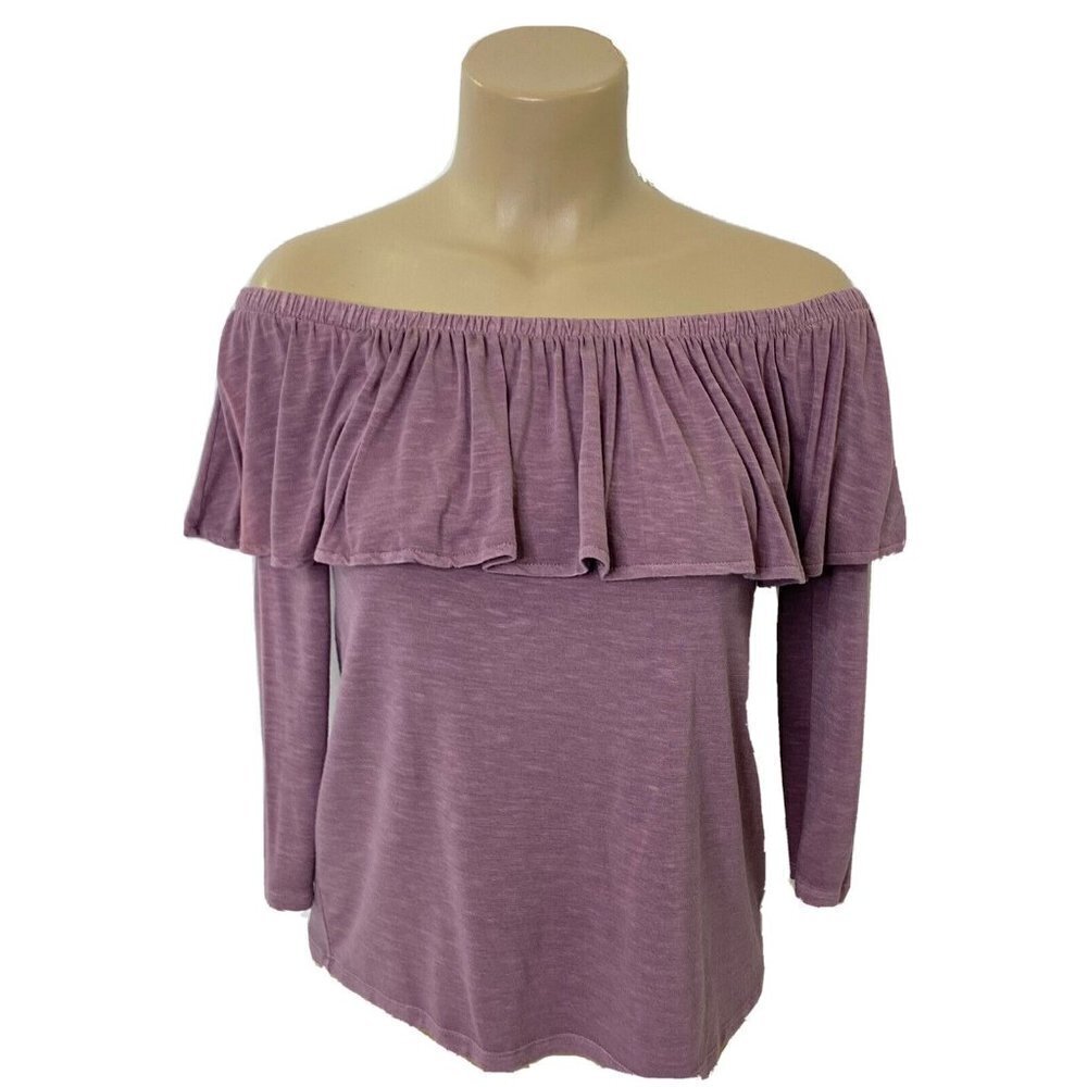 AEO American Eagle Womens size Small Off Shoulder 3/4 Sleeve Knit Top Lavender